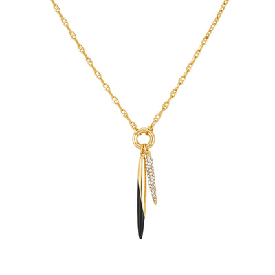 Pendant Necklace With Black And Crystal Accents - Gold Tone - Vince Camuto