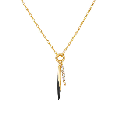 Pendant Necklace With Black And Crystal Accents - Gold Tone - Vince Camuto