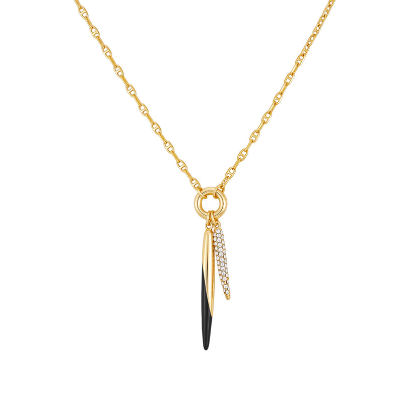 Pendant Necklace With Black And Crystal Accents - Gold Tone - Vince Camuto