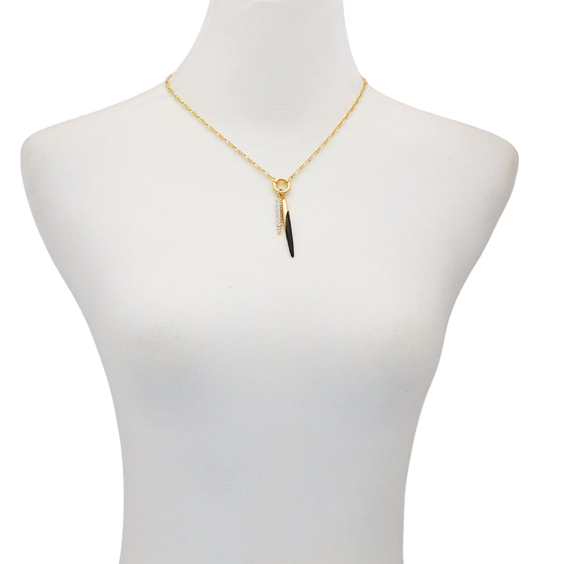 Pendant Necklace With Black And Crystal Accents - Gold Tone - Vince Camuto