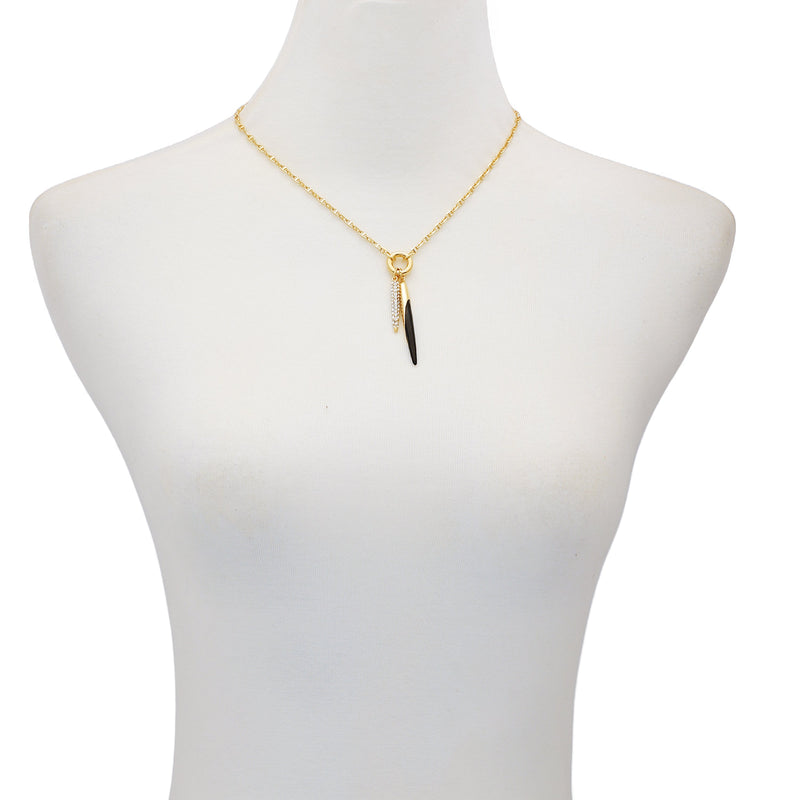 Pendant Necklace With Black And Crystal Accents - Gold Tone - Vince Camuto