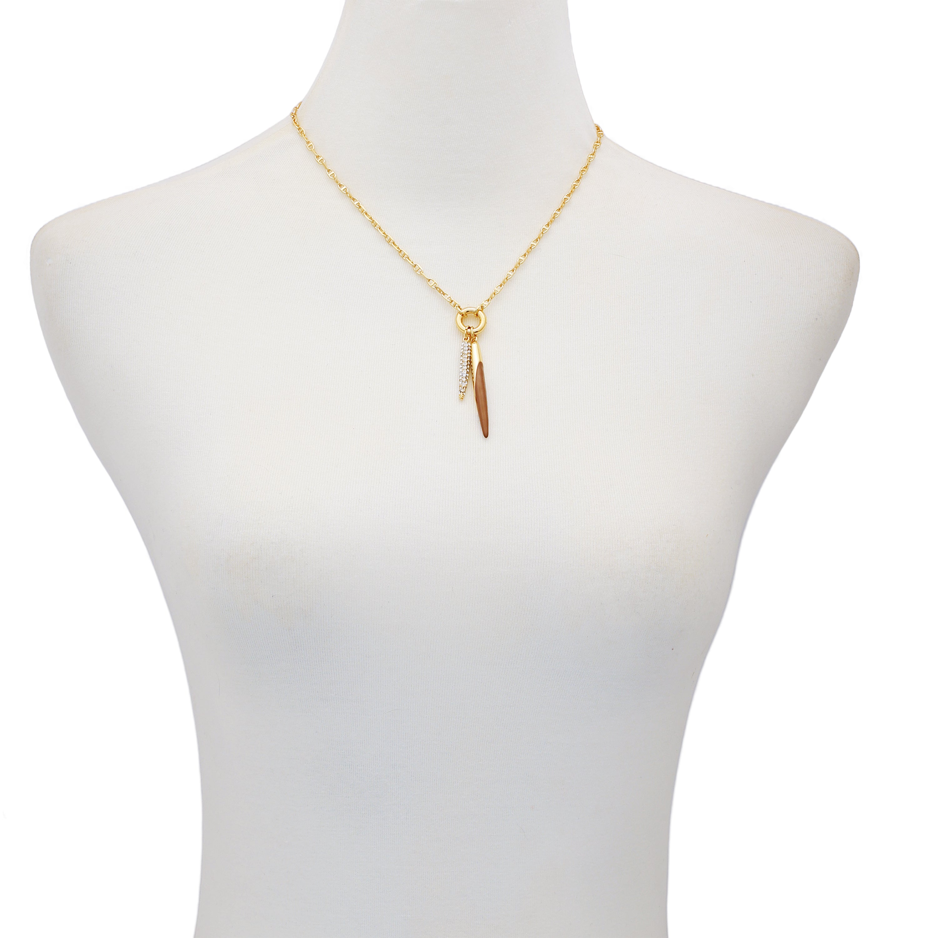 Double Pendant Necklace - Brown/Crystal - Vince Camuto