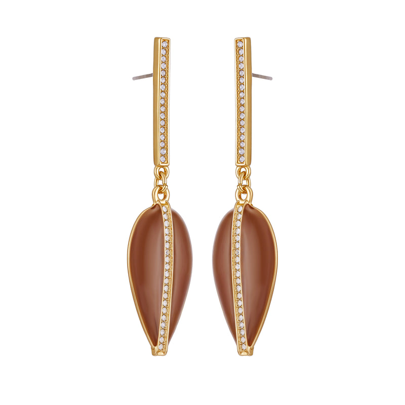 Gold Tone Drop Earrings - Brown Enamel - Vince Camuto