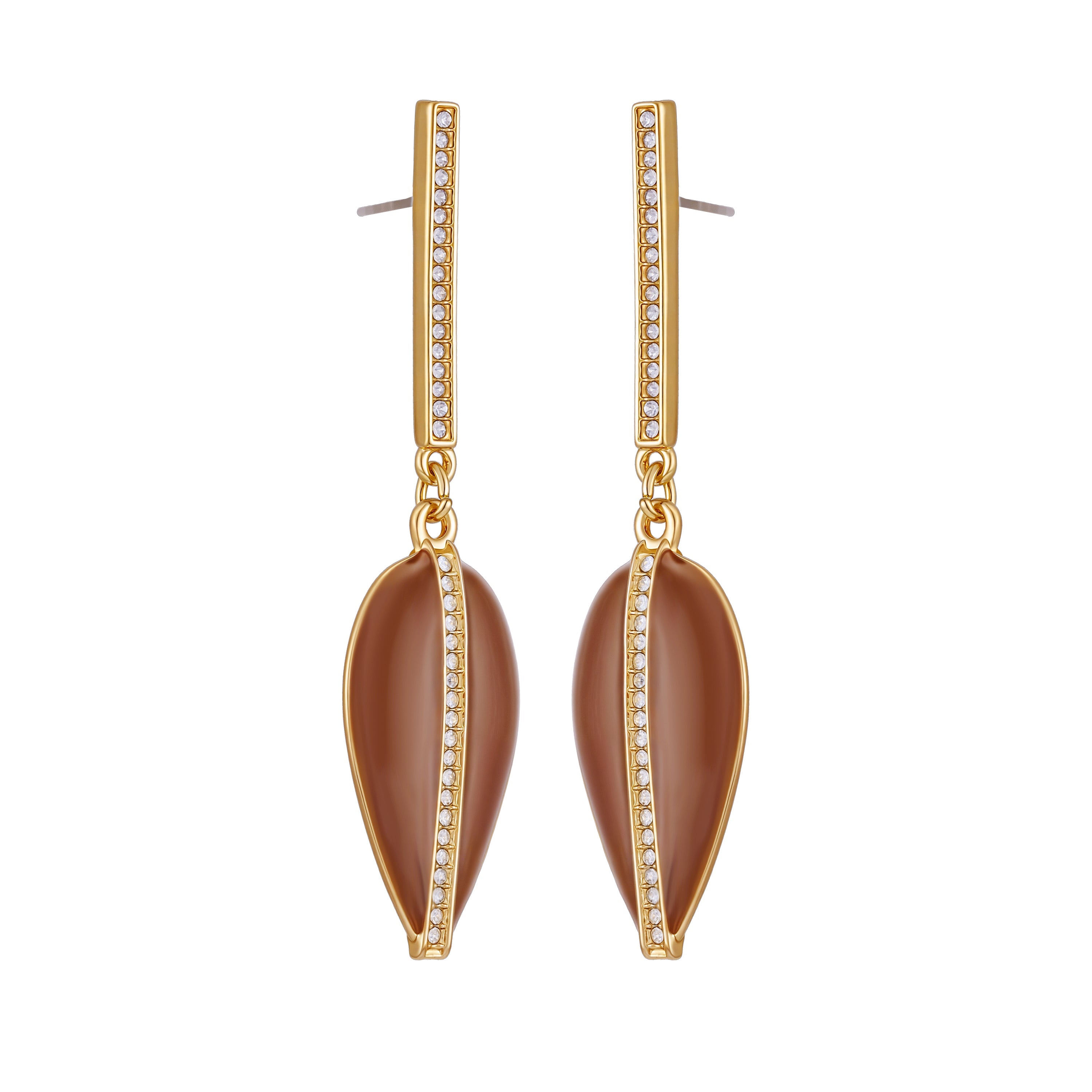 Gold Tone Drop Earrings - Brown Enamel - Vince Camuto