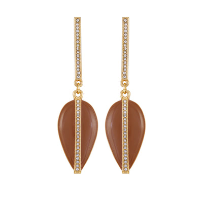 Gold Tone Drop Earrings - Brown Enamel - Vince Camuto