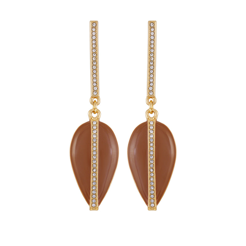 Gold Tone Drop Earrings - Brown Enamel - Vince Camuto