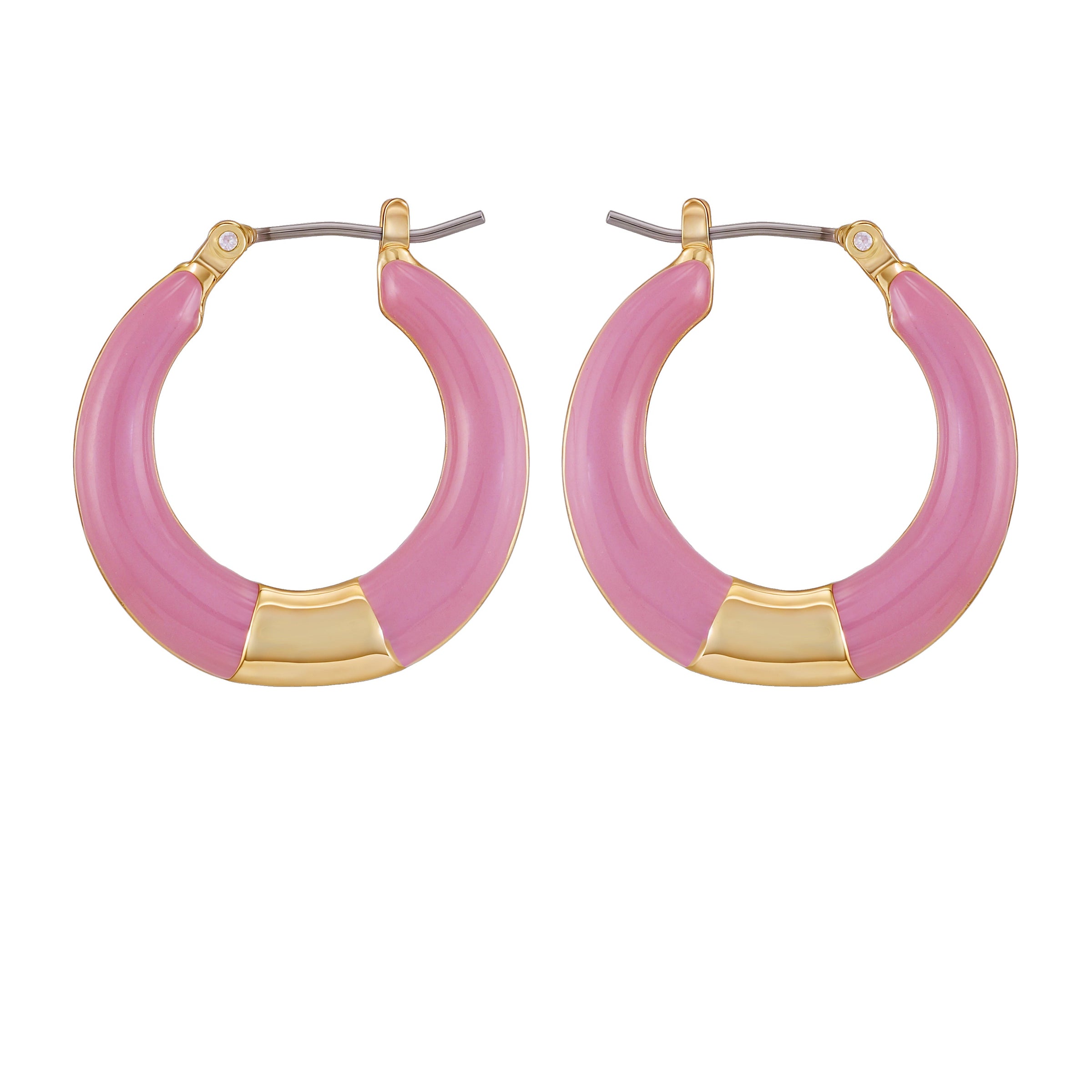 Gold Tone Enamel Hoop Earrings - Pink Enamel - Vince Camuto