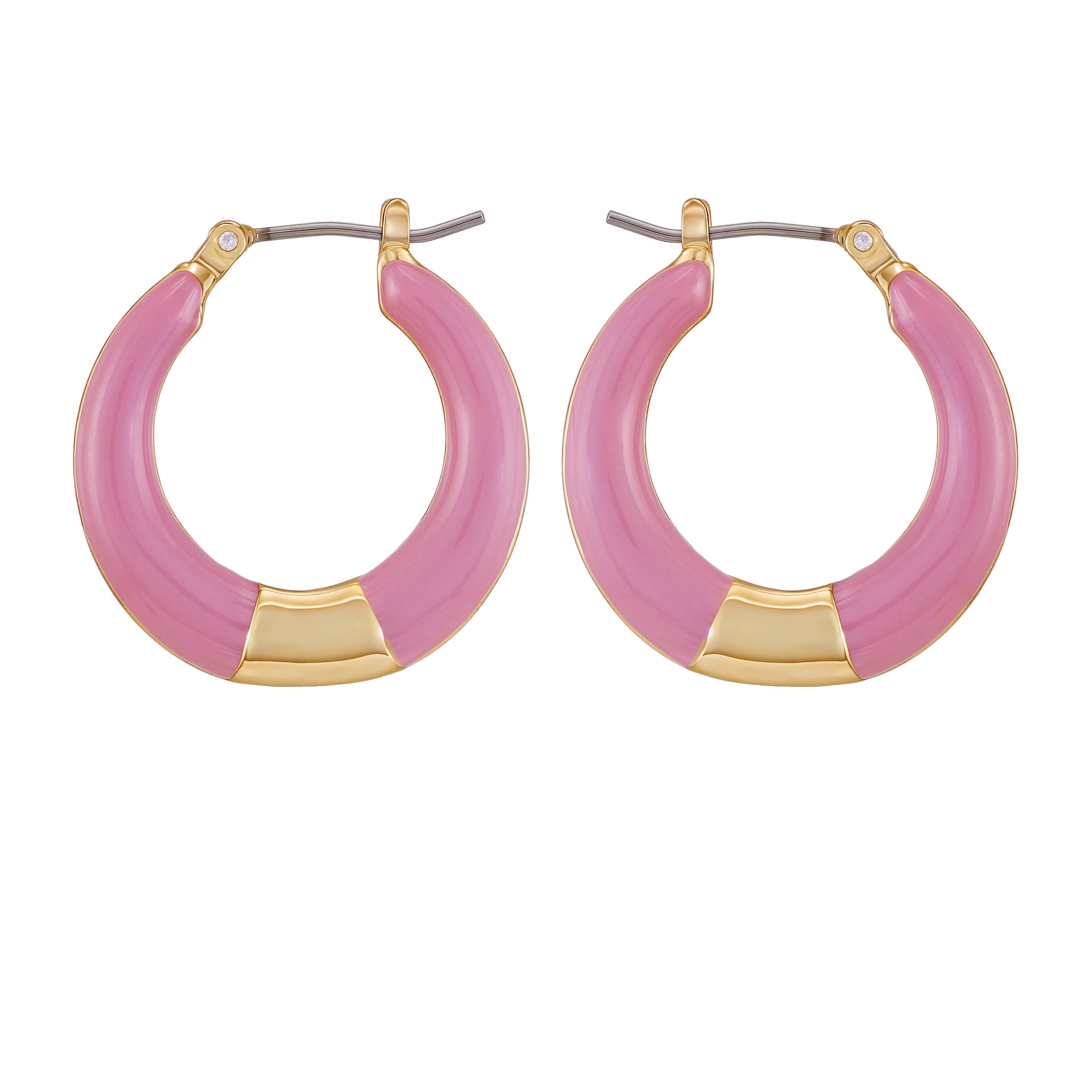 Gold Tone Enamel Hoop Earrings - Pink Enamel - Vince Camuto