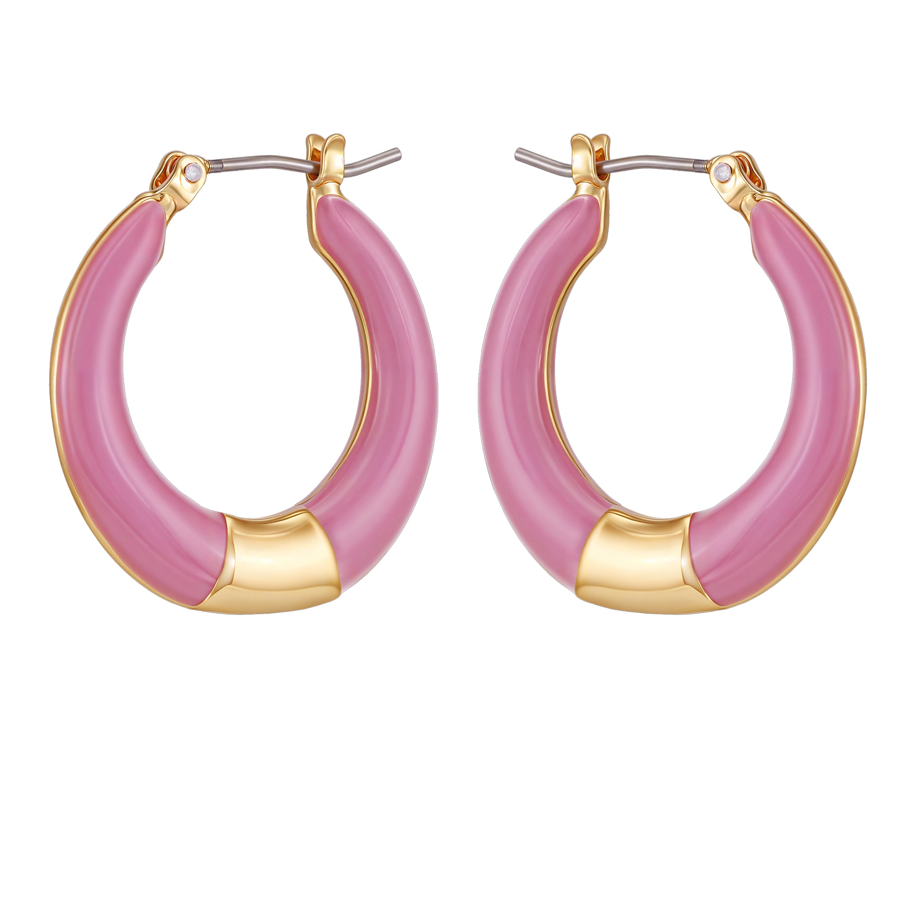 Gold Tone Enamel Hoop Earrings - Pink Enamel - Vince Camuto