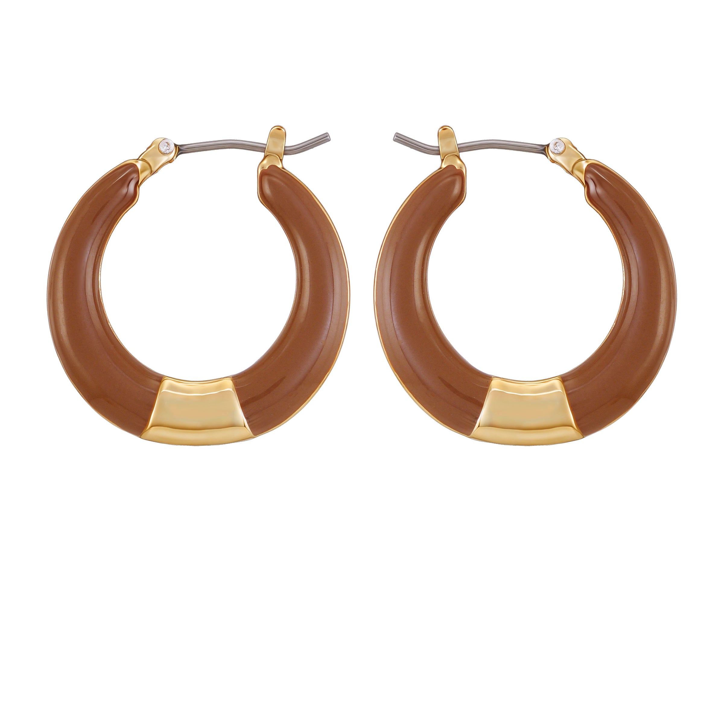 Gold Tone Enamel Hoop Earrings - Brown Enamel - Vince Camuto