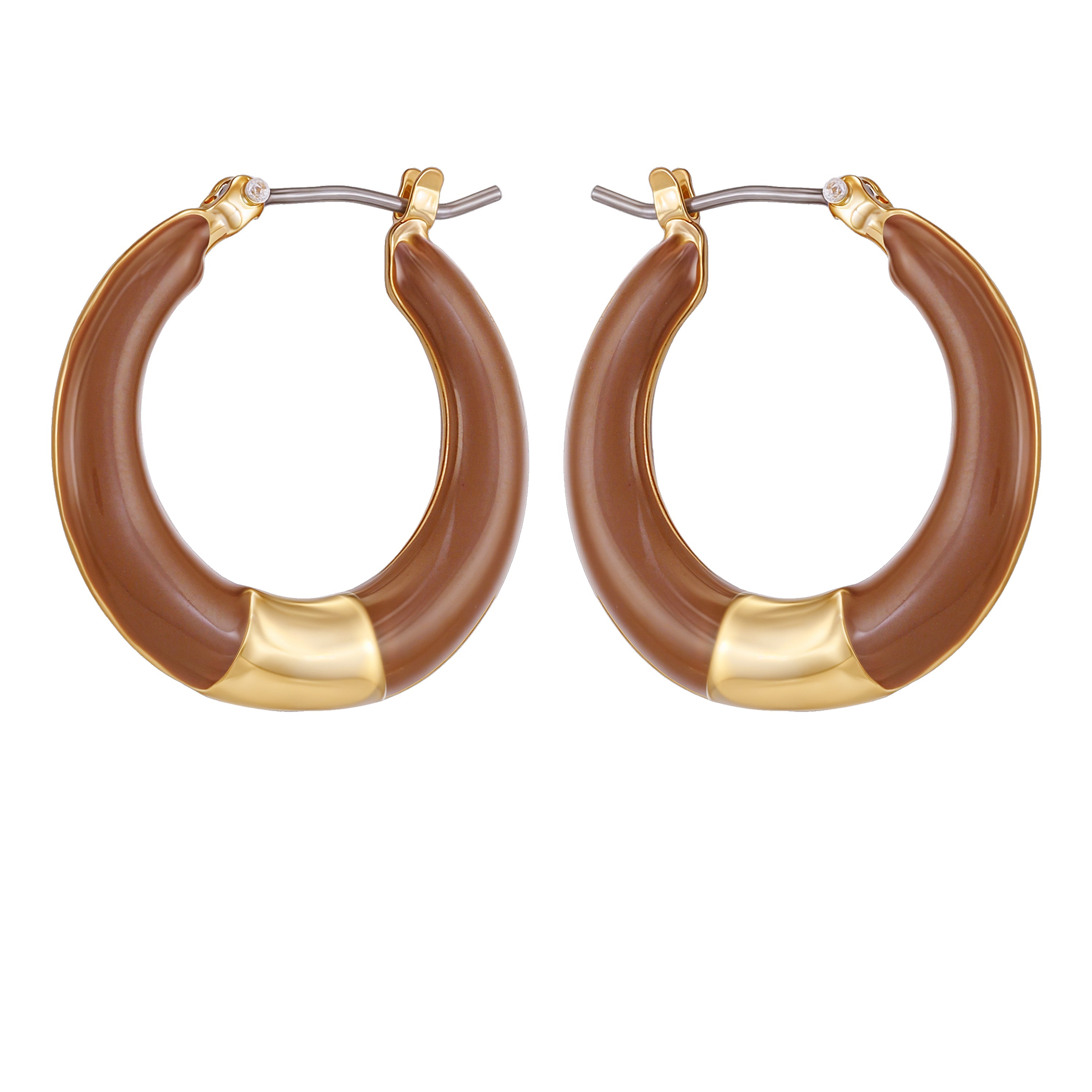 Gold Tone Enamel Hoop Earrings - Brown Enamel - Vince Camuto