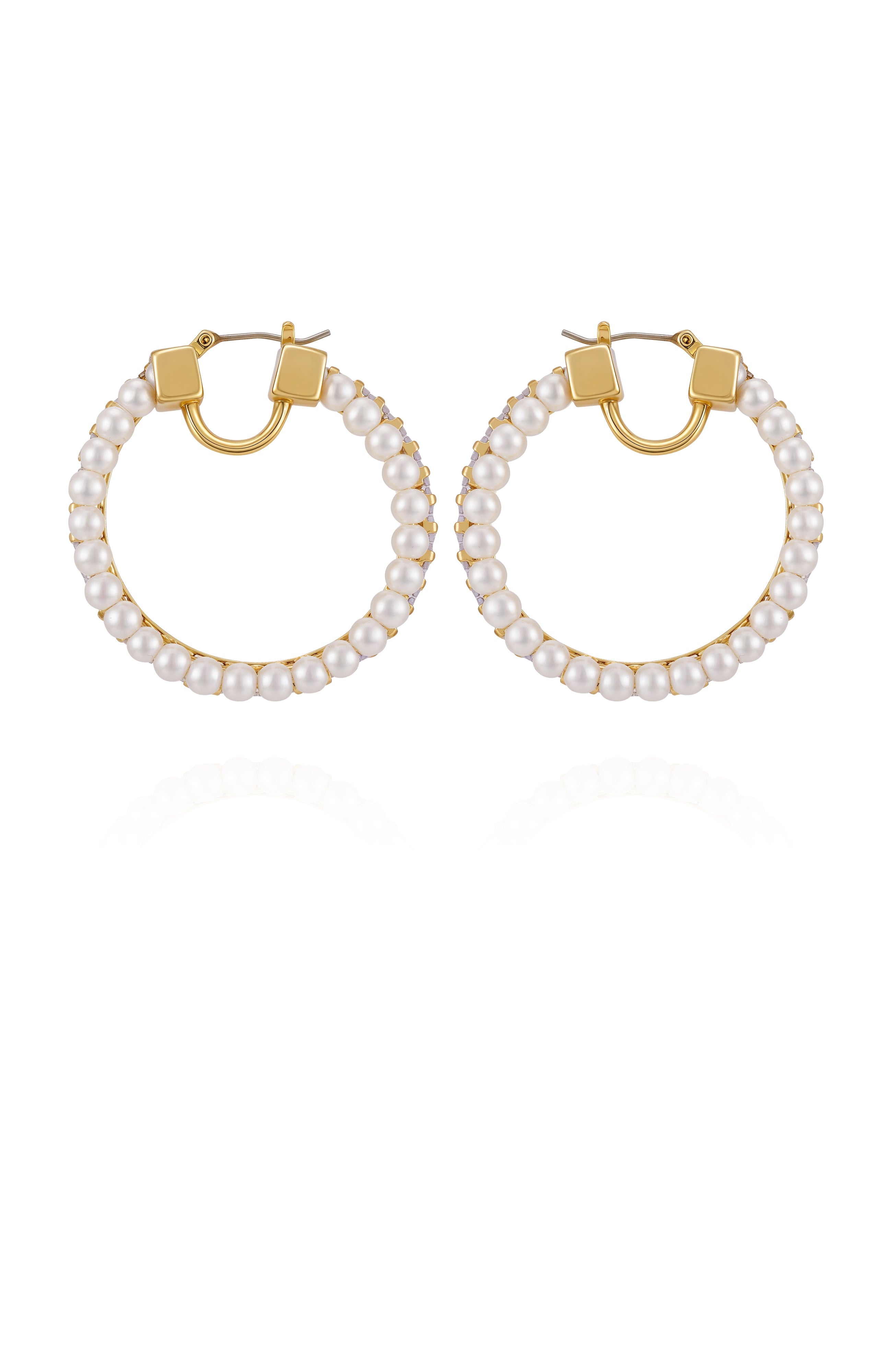 Goldtone Hoop Earrings With Pearls Baguette Crystals - Gold Tone - Vince Camuto