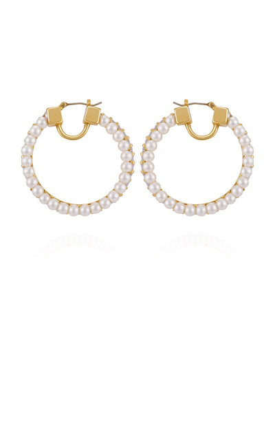 Goldtone Hoop Earrings With Pearls Baguette Crystals - Gold Tone - Vince Camuto