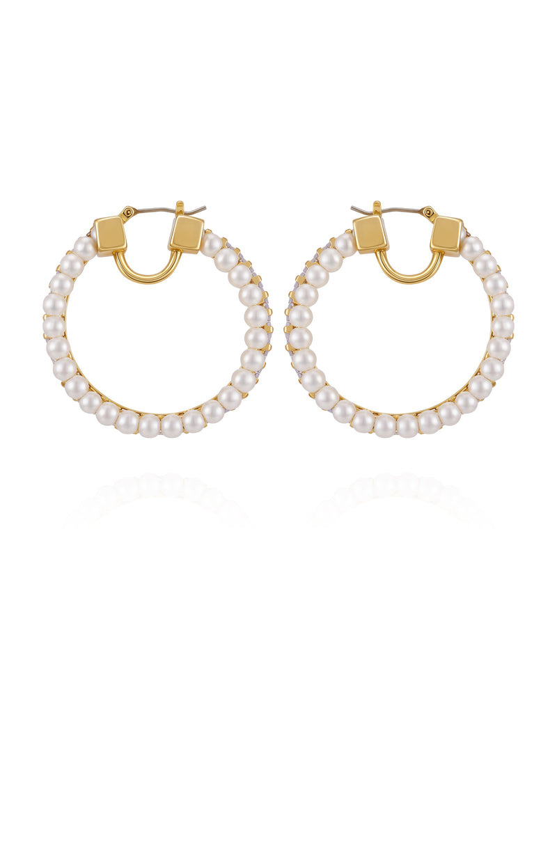 Goldtone Hoop Earrings With Pearls Baguette Crystals - Gold Tone - Vince Camuto