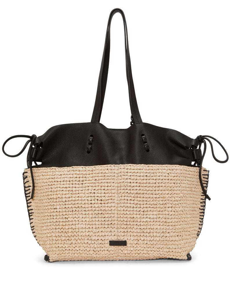 Jamee Leather & Raffia Large Tote Bag Black - Vince Camuto