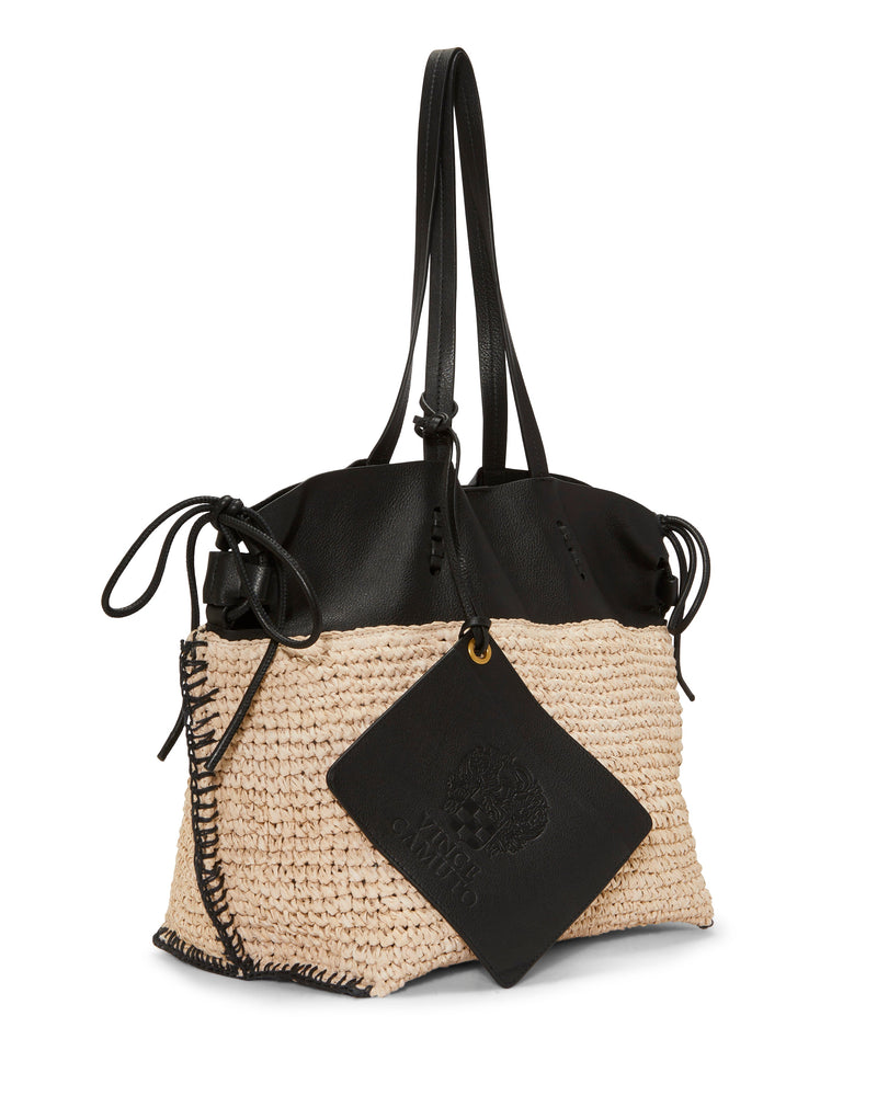 Jamee Leather & Raffia Large Tote Bag Black - Vince Camuto