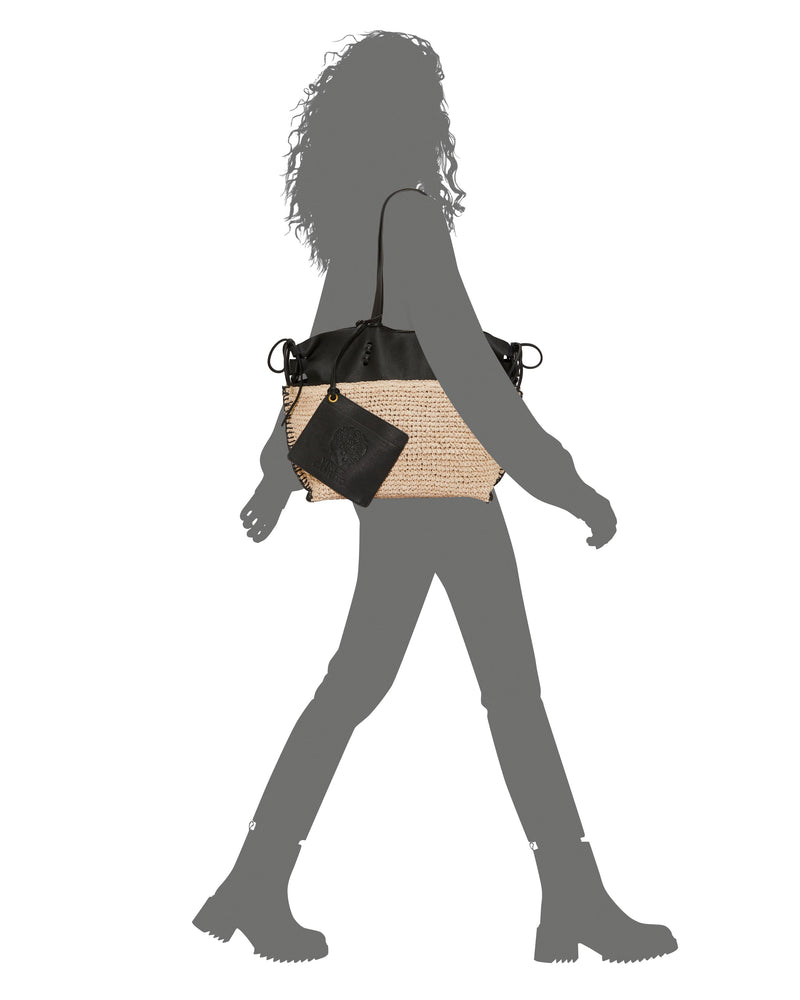 Jamee Leather & Raffia Large Tote Bag Black - Vince Camuto