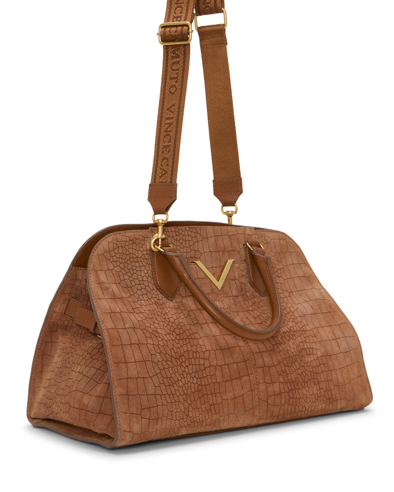 Tasha Satchel Bag - Cognac Croco - Vince Camuto