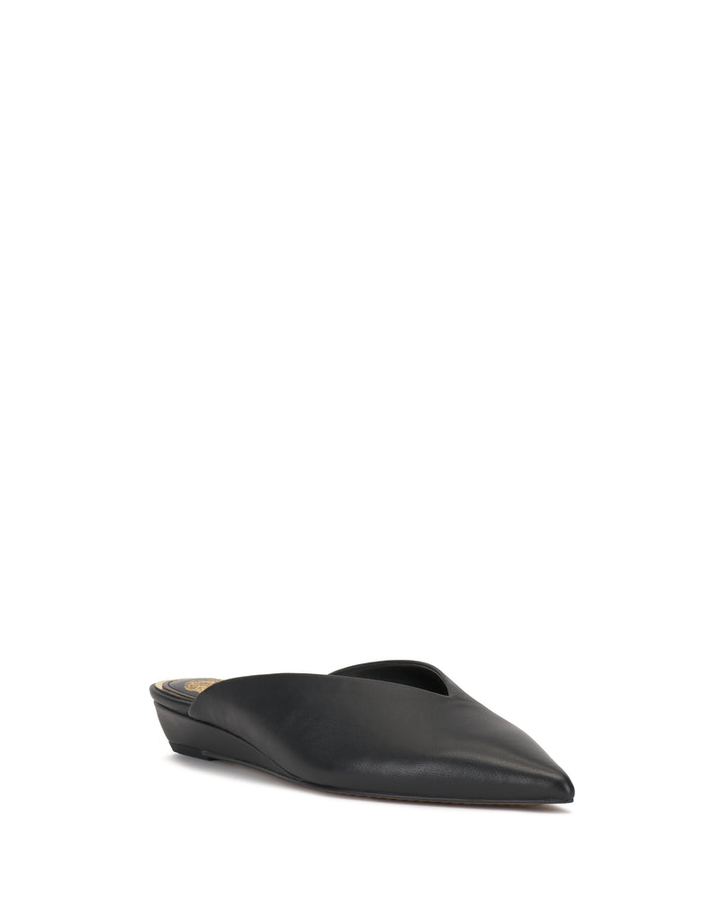 The Vinia Mule by Vince Camuto is a single black pointed-toe mule with a low heel, displayed on a white background.