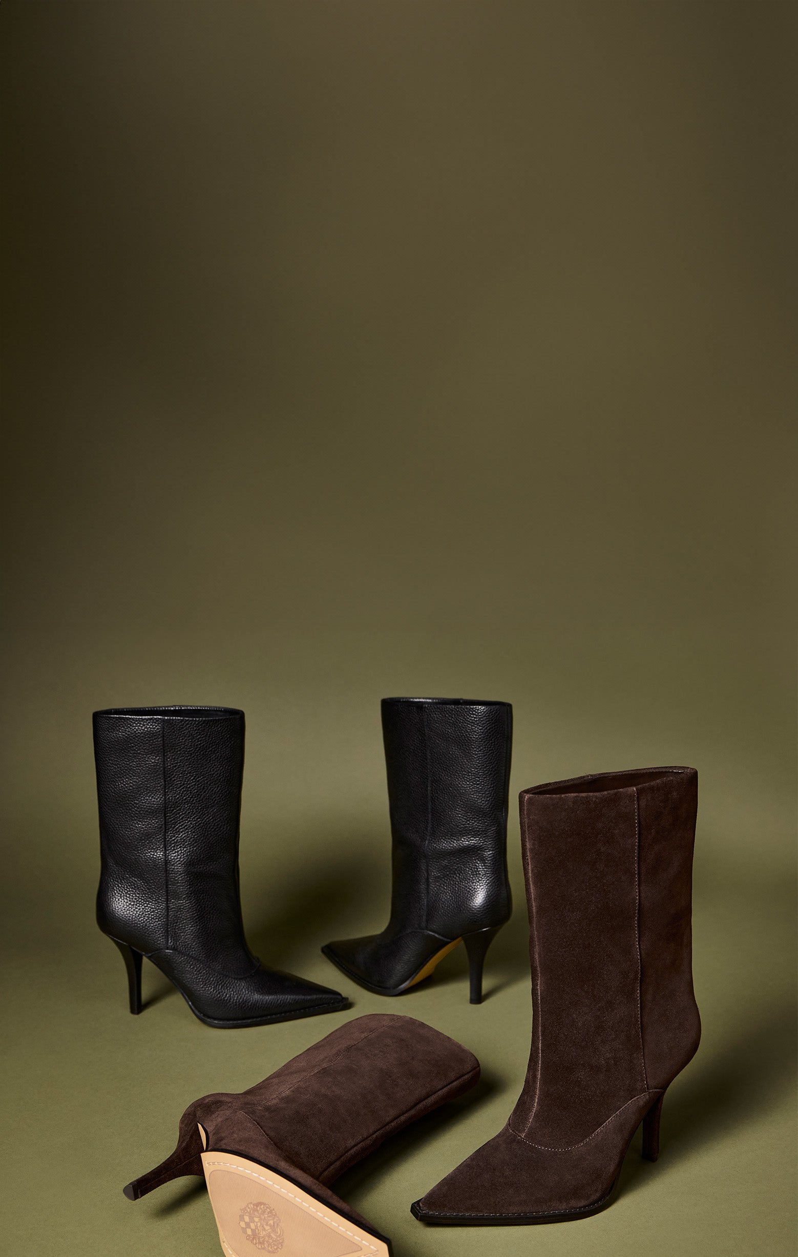 Presca Booties on an olive green backdrop