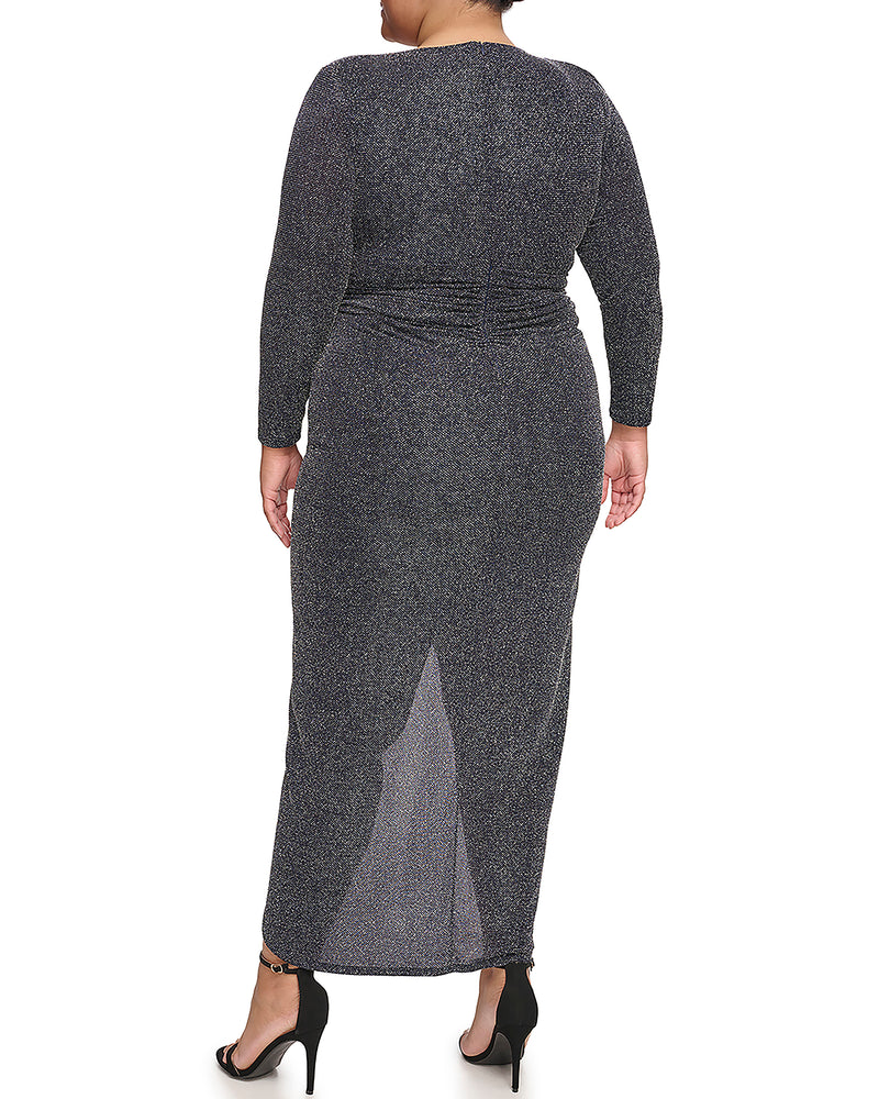 Plus-Size Metallic-Glitter V-Neck Gown - Vince Camuto