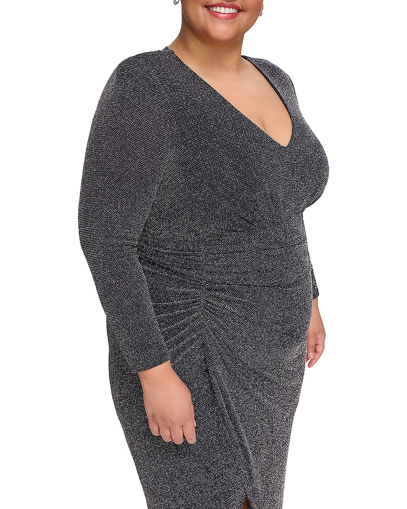 Plus-Size Metallic-Glitter V-Neck Gown - Vince Camuto