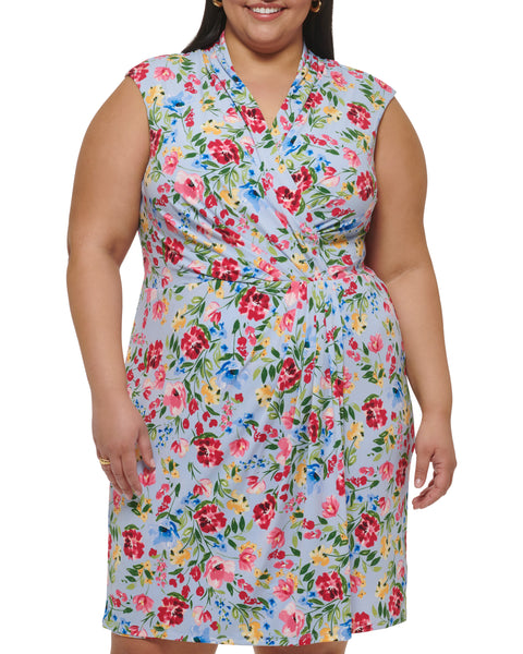Plus-Size Floral-Print Faux-Wrap Dress - Vince Camuto