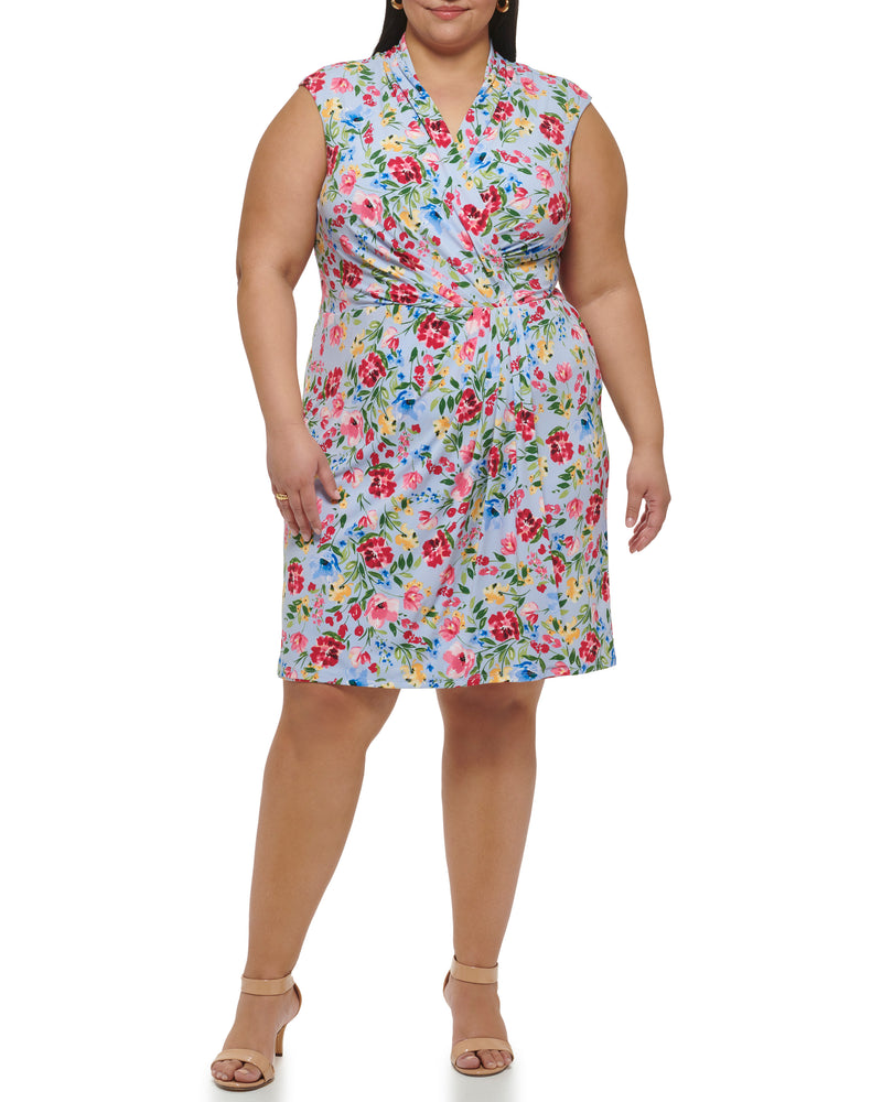 Plus-Size Floral-Print Faux-Wrap Dress - Vince Camuto