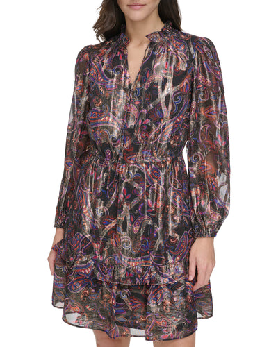 Petite Paisley-Print Tiered-Skirt Dress - Vince Camuto