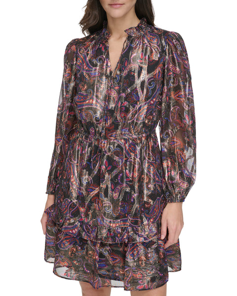 Petite Paisley-Print Tiered-Skirt Dress - Vince Camuto