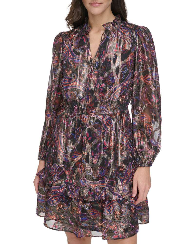 Petite Paisley-Print Tiered-Skirt Dress - Vince Camuto