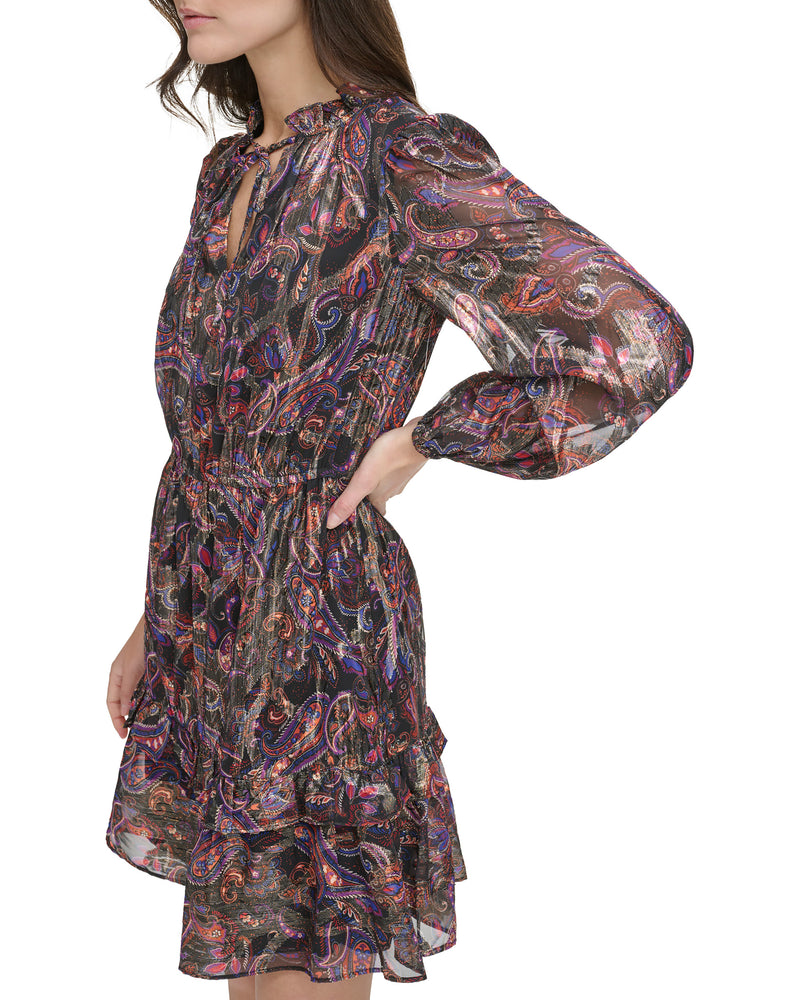Petite Paisley-Print Tiered-Skirt Dress - Vince Camuto