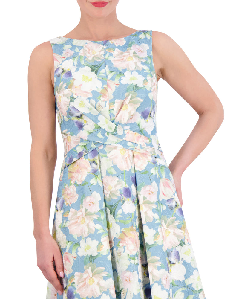 Floral-Jacquard Crisscross Bodice Dress - Vince Camuto