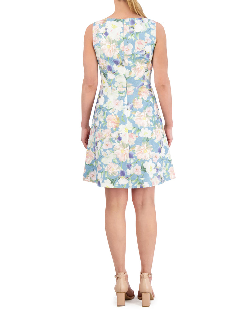 Floral-Jacquard Crisscross Bodice Dress - Vince Camuto