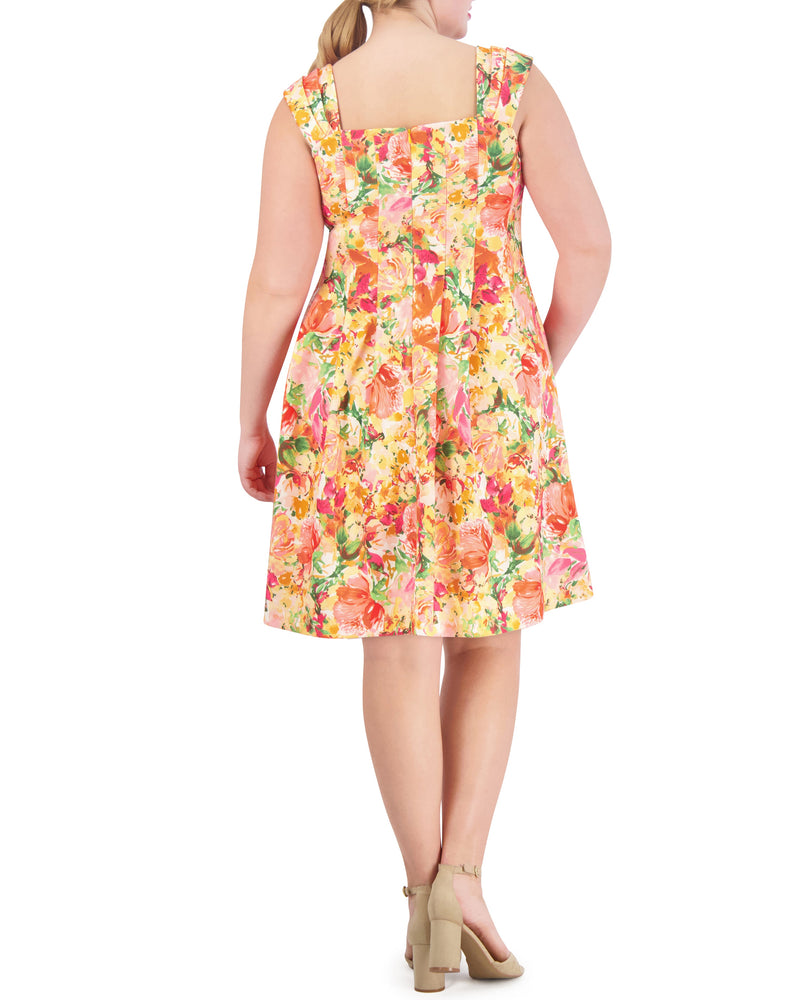 Printed Square-Neck Fit-And-Flare Dress - Vince Camuto
