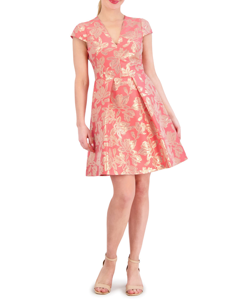 Floral Jacquard Pleated Fit-And-Flare Dress - Vince Camuto
