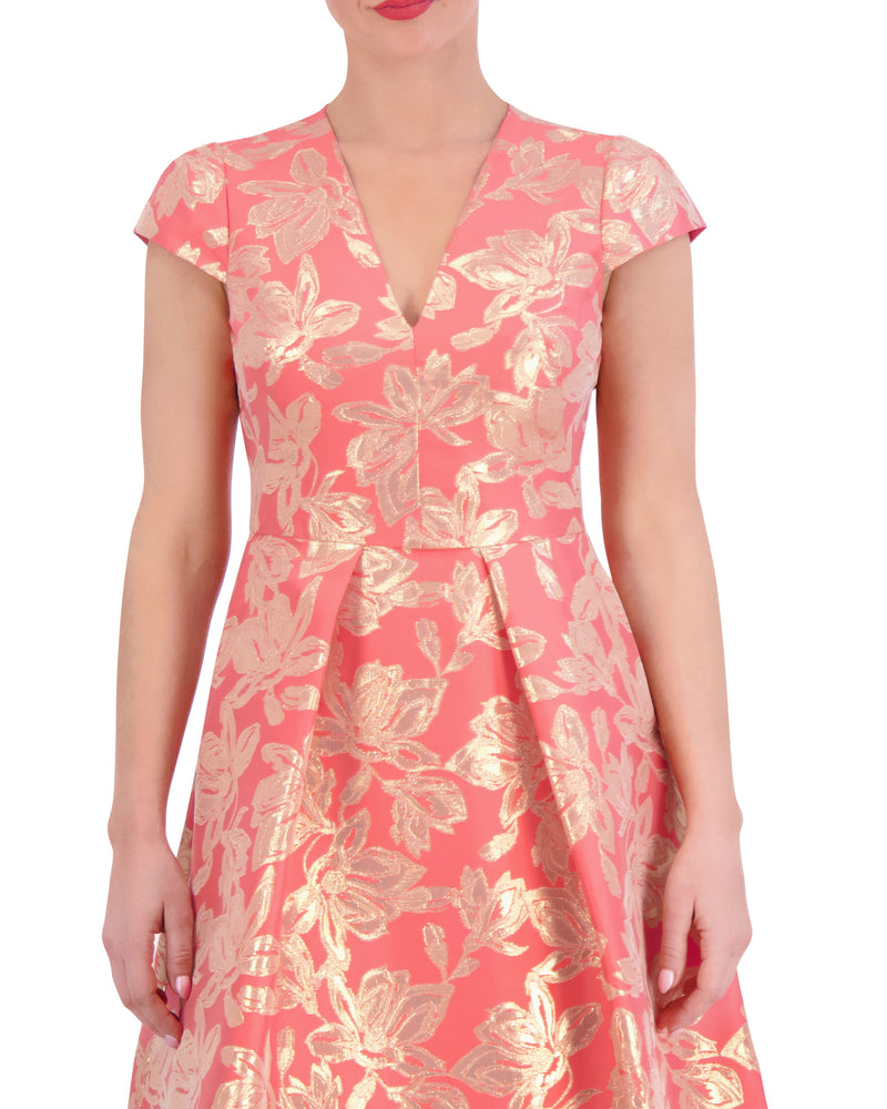 Floral Jacquard Pleated Fit-And-Flare Dress - Vince Camuto