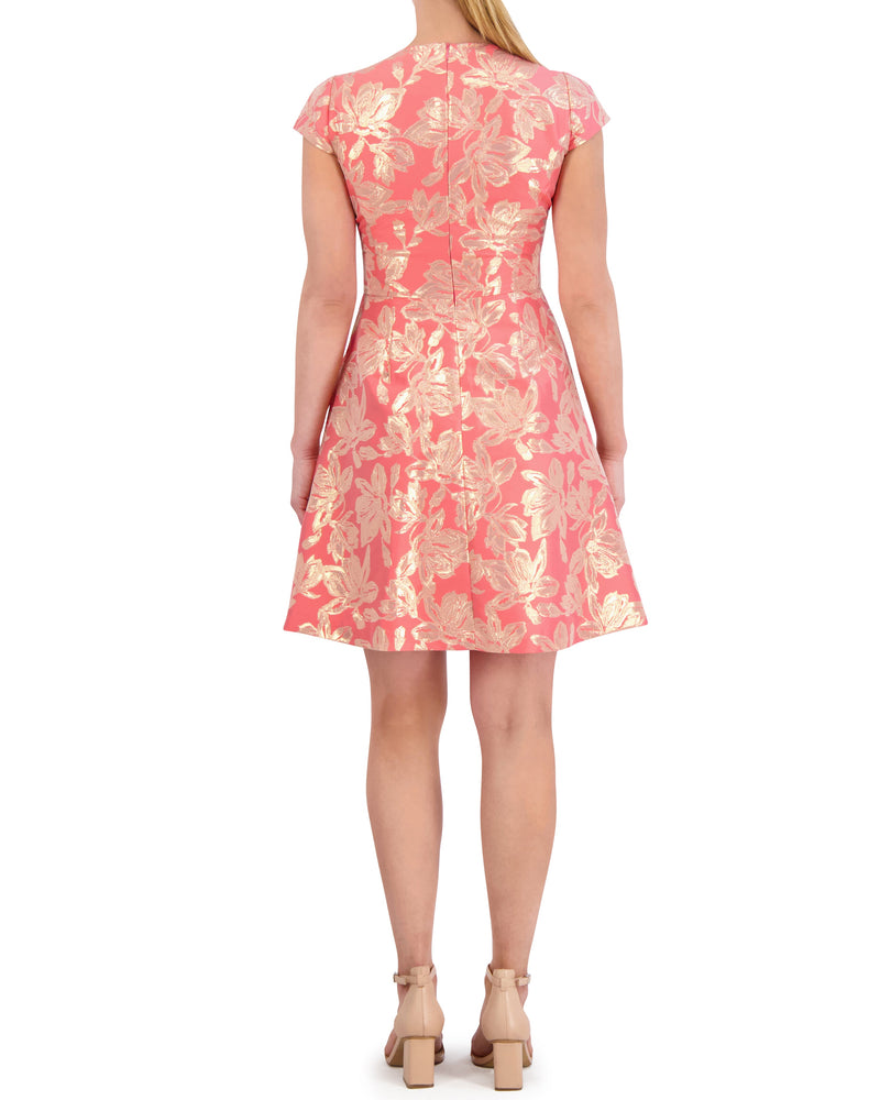 Floral Jacquard Pleated Fit-And-Flare Dress - Vince Camuto
