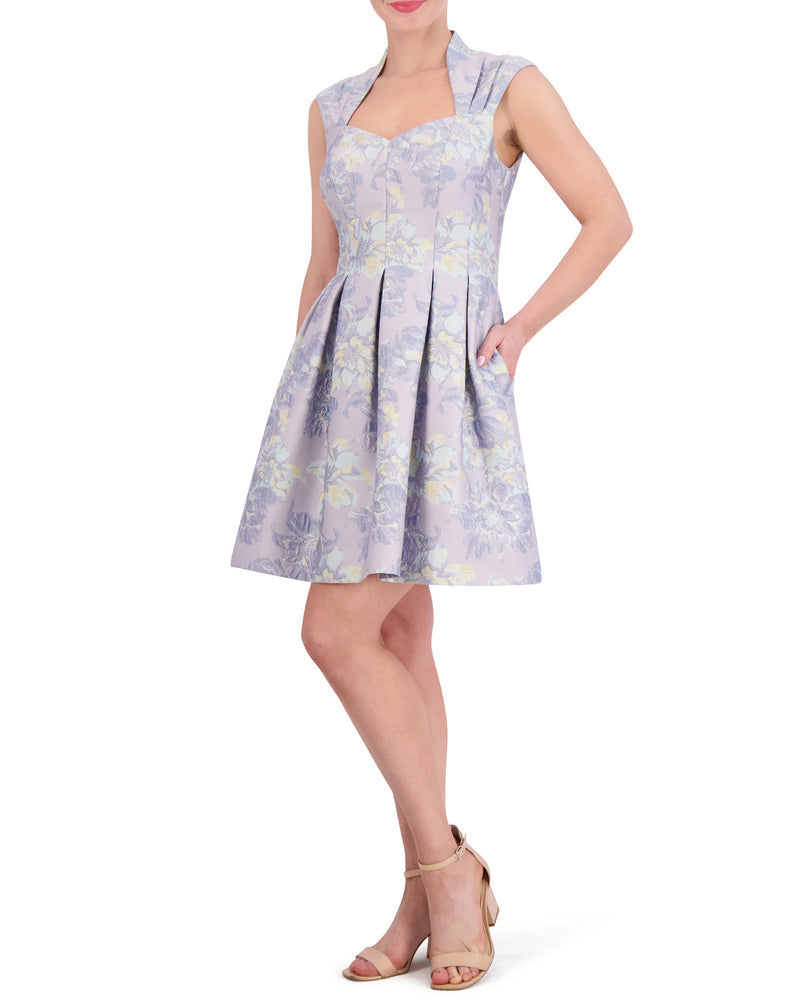 Jacquard Pleated Fit-And-Flare Dress - Vince Camuto