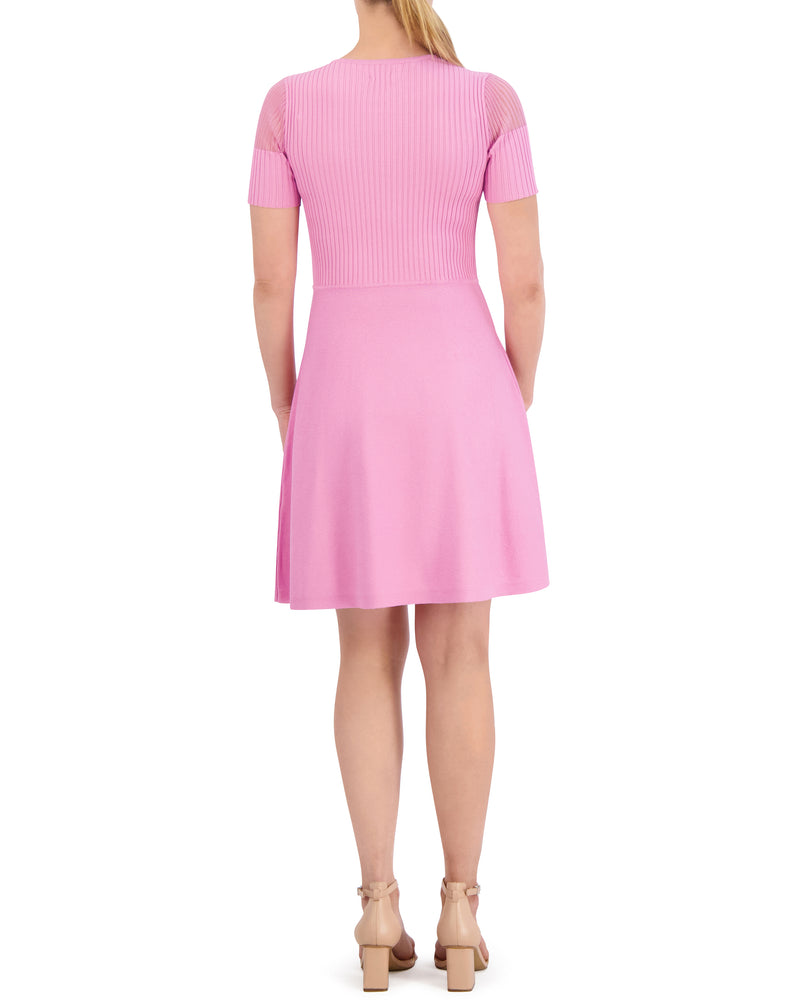 Ribbed-Bodice Fit-And-Flare Dress - Vince Camuto