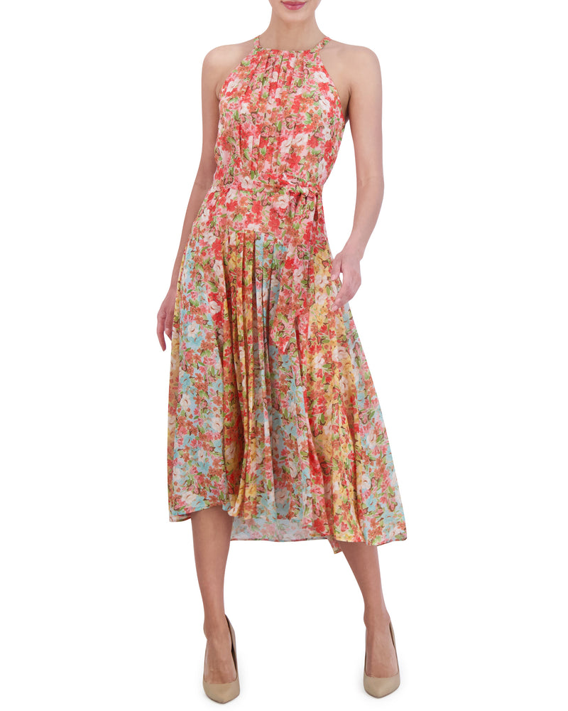 Printed Pleated Chiffon Midi Dress - Vince Camuto