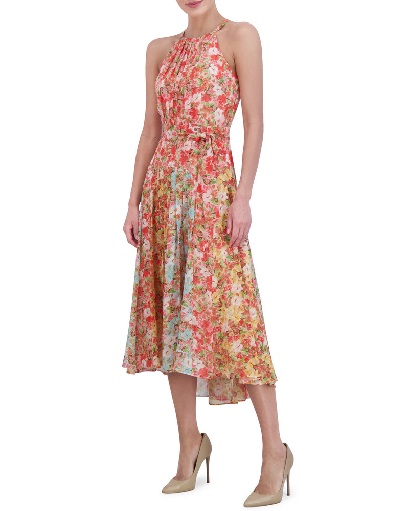 Printed Pleated Chiffon Midi Dress - Vince Camuto