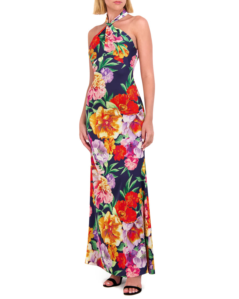 Floral-Print Twist-Top Halter Gown - Vince Camuto