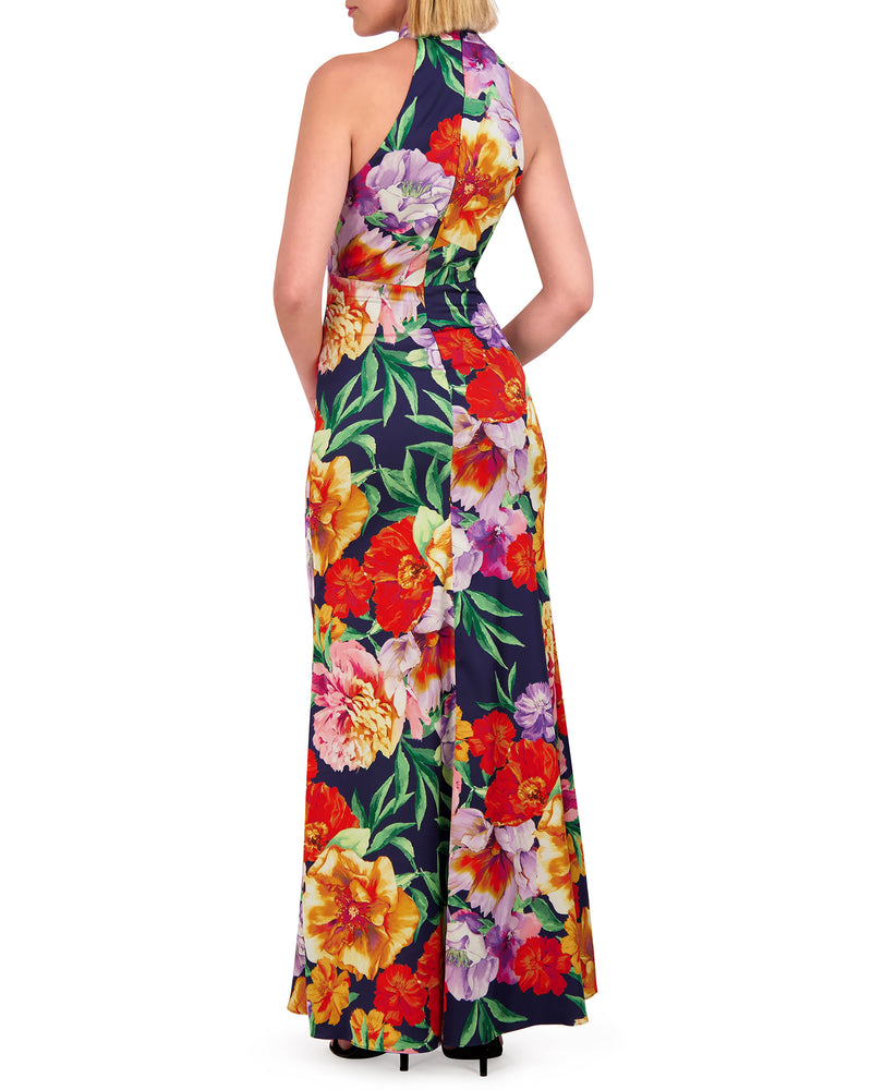 Floral-Print Twist-Top Halter Gown - Vince Camuto