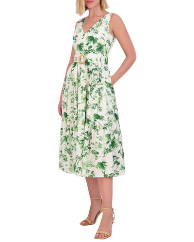 Petite Floral-Print Belted Tiered Dress - Vince Camuto