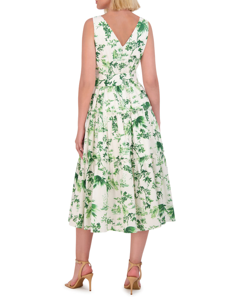 Petite Floral-Print Belted Tiered Dress - Vince Camuto