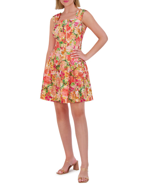Petite Printed Square-Neck Fit-And-Flare Dress - Vince Camuto