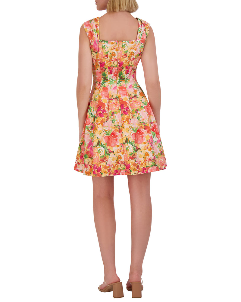 Petite Printed Square-Neck Fit-And-Flare Dress - Vince Camuto