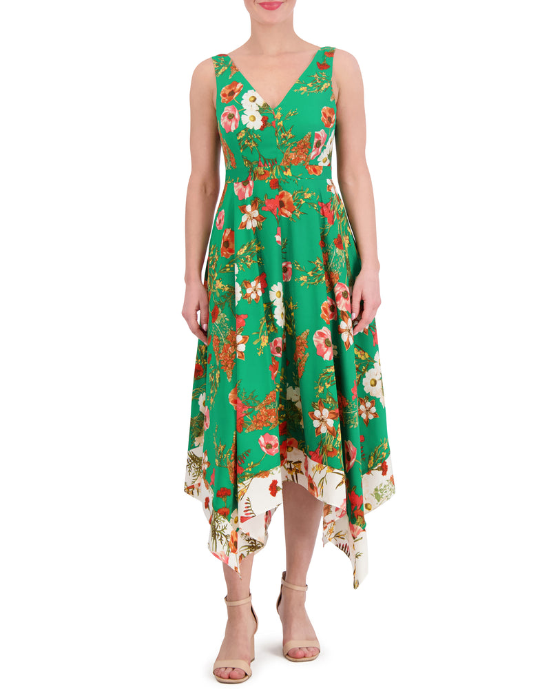 Petite Floral-Print Handkerchief-Hem Dress - Vince Camuto