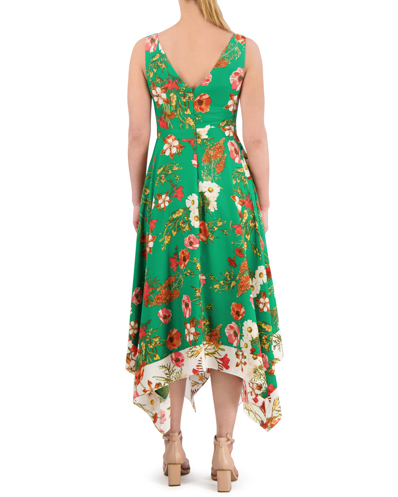 Petite Floral-Print Handkerchief-Hem Dress - Vince Camuto